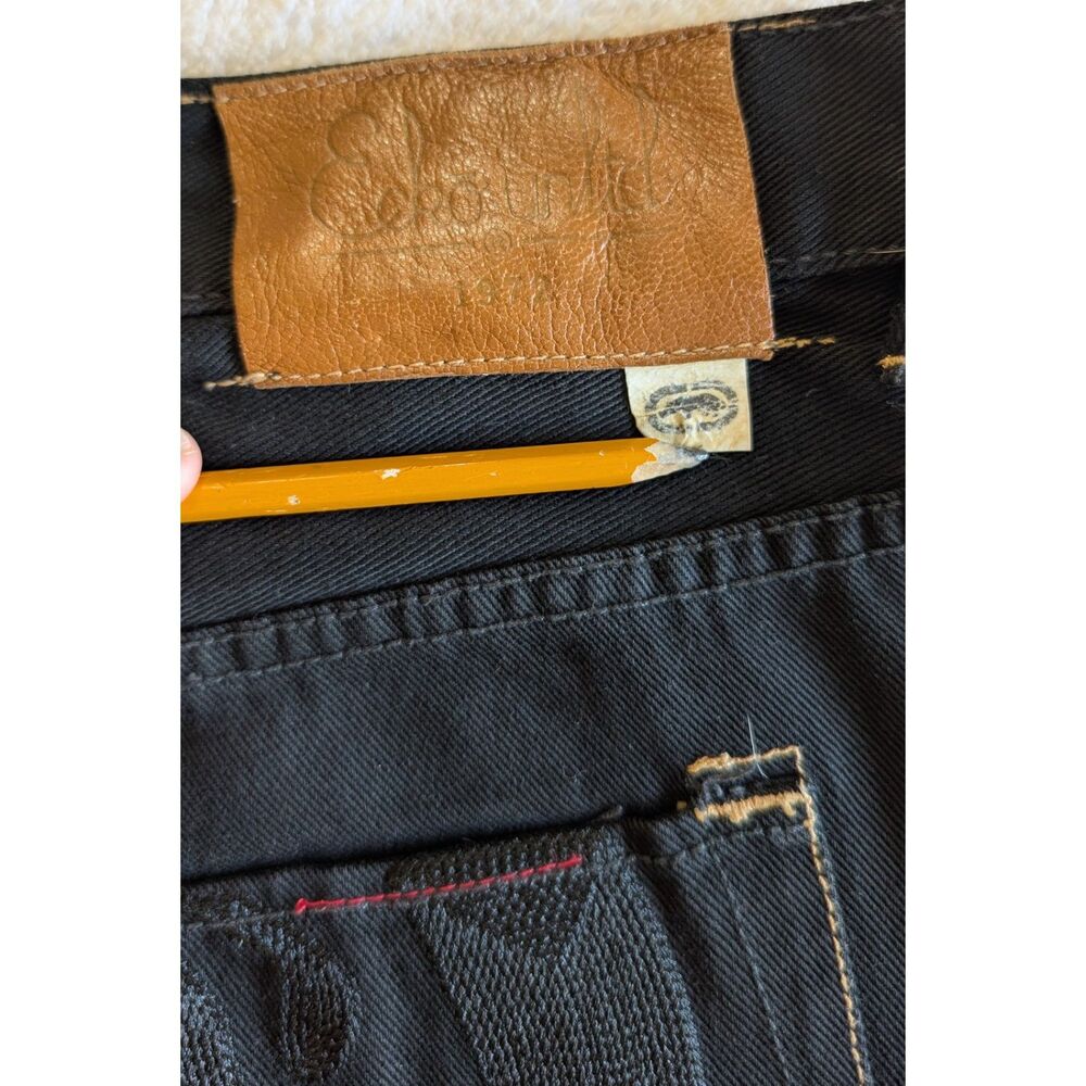 Vintage Ecko Unltd Black Denim Baggy Fit Jeans Mens Size 38 Embroidered Pockets - Picture 4 of 10
